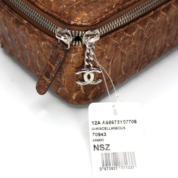 CHANEL Copper Python Snakeskin Jewelry Travel Tote Removable Pouch RARE NEW - Picture 3 of 12